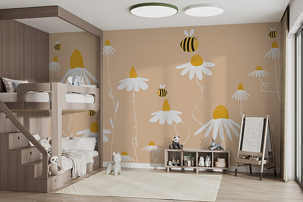 Fleur blanche avec un chapeau jaune Papier peint Fleur blanche avec un chapeau jaune