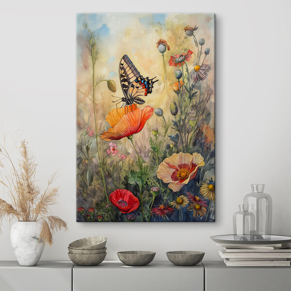 Un papillon se pose sur une fleur éclatante Tableaux Un papillon se pose sur une fleur éclatante