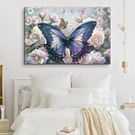 Tableaux Papillons dansant parmi des fleurs pastel.