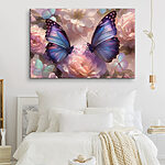 Tableaux Les papillons dansent parmi les fleurs pastel.