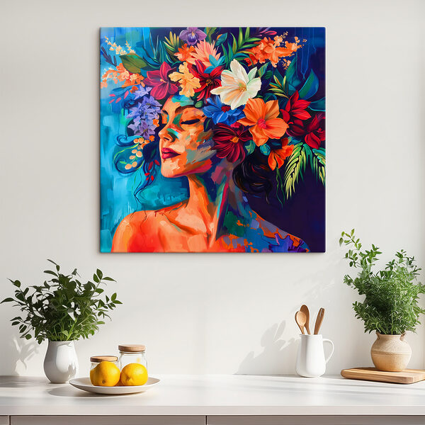 Peinture d'une femme avec des fleurs dans les cheveux Tableaux Peinture d'une femme avec des fleurs dans les cheveux
