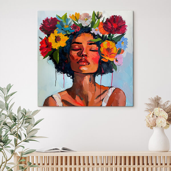 Peinture d'une femme avec des fleurs dans les cheveux Tableaux Peinture d'une femme avec des fleurs dans les cheveux