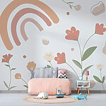 Papier peint Fleurs abstraites pastel et arc-en-ciel.