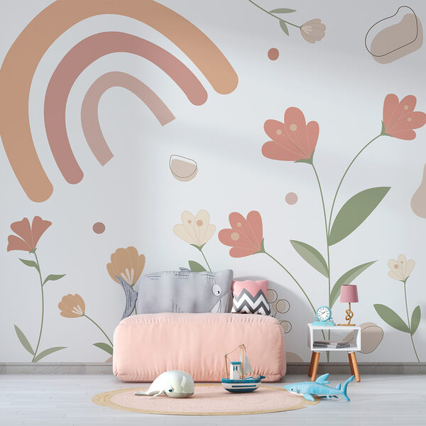 Fleurs abstraites pastel et arc-en-ciel Papier peint Fleurs abstraites pastel et arc-en-ciel