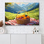 Tableaux Corbeille de fruits sur une couverture