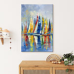 Tableaux Des voiles colorées sur une mer calme.