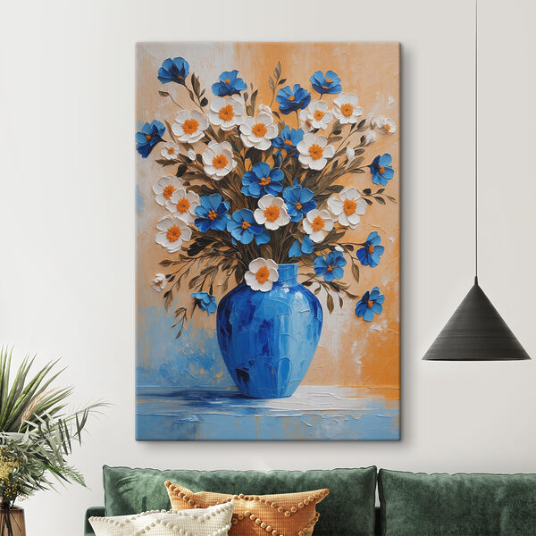 Peinture de fleurs dans un vase bleu Tableaux Peinture de fleurs dans un vase bleu
