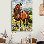 Tableaux Un cheval majestueux dans une prairie vibrante.