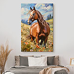 Tableaux Un cheval majestueux dans une prairie vibrante.