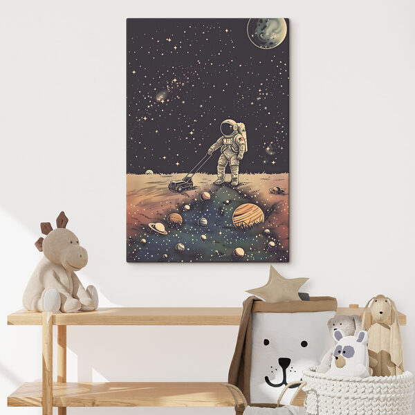 Astronaute en train de tondre la pelouse de l'espace la nuit Tableaux Astronaute en train de tondre la pelouse de l'espace la nuit