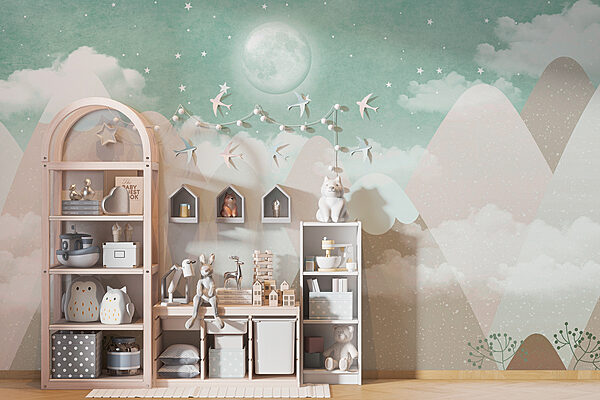 Papier peint Lune et étoiles dans le ciel