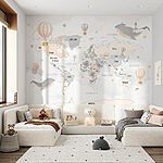 Papier peint Carte du monde avec des montgolfières