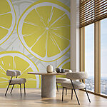 Papier peint Citrons coupés en tranches dans un motif vibrant