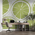 Papier peint Motif de tranches de citron vert dans des tons pastel