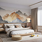 Papier peint Peinture de montagnes et de brouillard