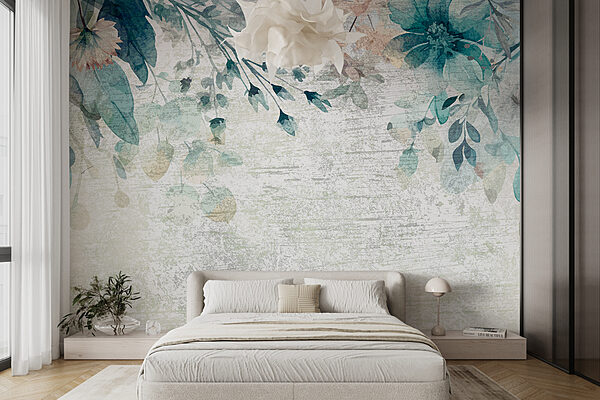 Motif floral pastel sur fond texturé Papier peint Motif floral pastel sur fond texturé