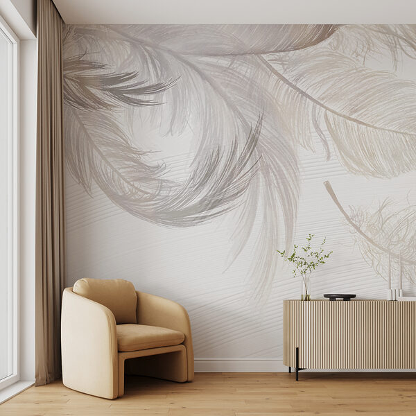 Papier peint Papier peint Plume blanche sur une surface blanche (UGS : w00739)