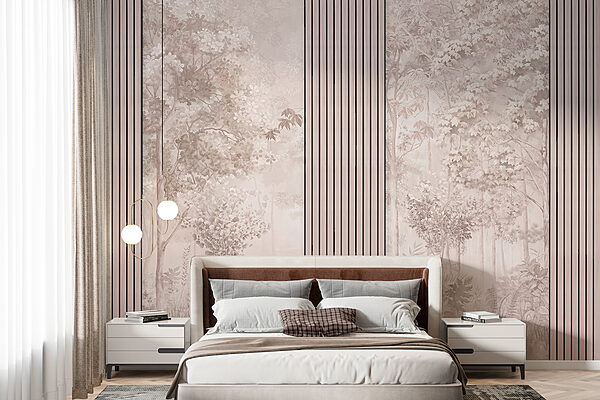 Papier peint Arbre avec des feuilles dans une forêt brumeuse