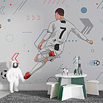 Papier peint Joueur donnant un coup de pied puissant dans un ballon de football