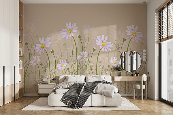 Papier peint Marguerites en fleurs sous le ciel de printemps