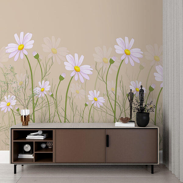 Papier peint Marguerites en fleurs sous le ciel de printemps