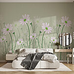 Papier peint Marguerites en fleurs sur fond vert