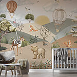 Papier peint Paysage avec animaux et montgolfières