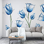 Papier peint Fleurs bleues délicates en pleine floraison.