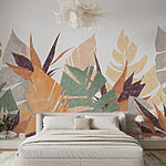 Papier peint Motif abstrait coloré de feuilles