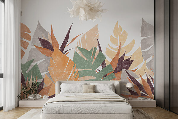 Papier peint Motif abstrait coloré de feuilles