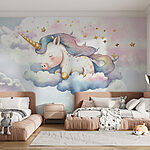 Papier peint Licorne dormant sur les nuages