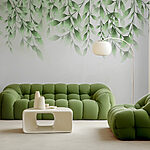 Papier peint Feuilles vertes sur fond blanc