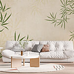 Papier peint Feuilles vertes sur une surface blanche