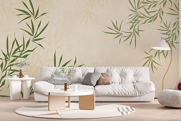 Feuilles vertes sur une surface blanche Papier peint Feuilles vertes sur une surface blanche