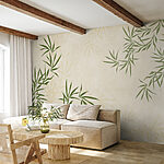 Papier peint Feuilles vertes sur une surface blanche