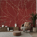 Papier peint Motif de branches sur fond rouge