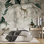 Papier peint Pivoines blanches avec des feuilles vertes luxuriantes