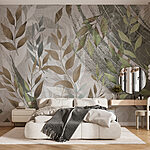 Papier peint Motif artistique de feuillage dans des tons neutres.