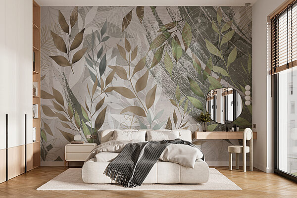 Motif artistique de feuillage dans des tons neutres Papier peint Motif artistique de feuillage dans des tons neutres