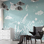 Papier peint Poisson blanc sur fond bleu
