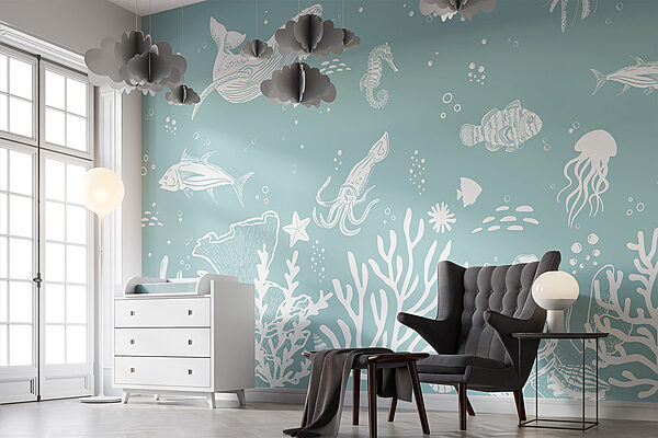 Poisson blanc sur fond bleu Papier peint Poisson blanc sur fond bleu