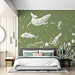 Papier peint Méduse blanche sur fond vert