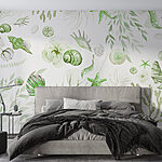 Papier peint Coquillages et feuilles en harmonie