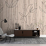 Papier peint Dessin de bambou sur fond beige.