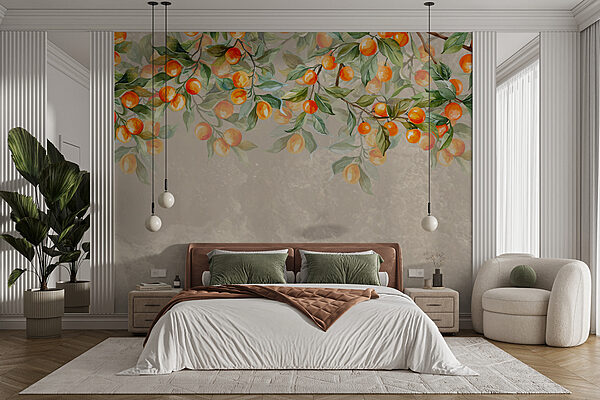Branches d'un arbre fruitier avec des feuilles Papier peint Branches d'un arbre fruitier avec des feuilles