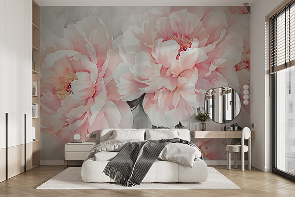 Fleurs d'un rose tendre en pleine floraison Papier peint Fleurs d'un rose tendre en pleine floraison