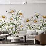 Papier peint Les marguerites dansent avec les abeilles qui bourdonnent