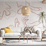 Papier peint Tourbillons blancs et bruns sur fond blanc