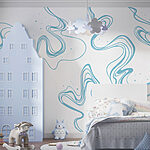Papier peint Tourbillons bleus et blancs sur fond blanc