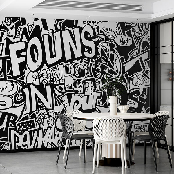 Graffiti en noir et blanc Papier peint Graffiti en noir et blanc
